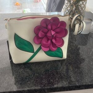 Le Miel vegan Floral Cream and Pink Women's crossbody bag